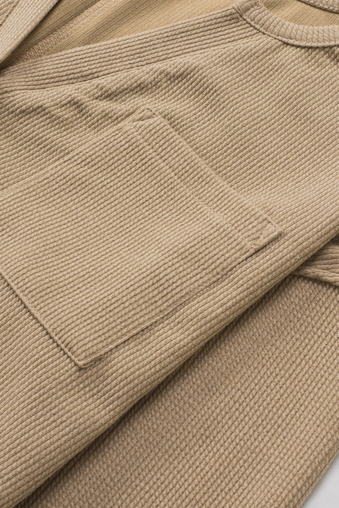 Brushed Ribbed Button Split V Neck Long Sleeve Romper